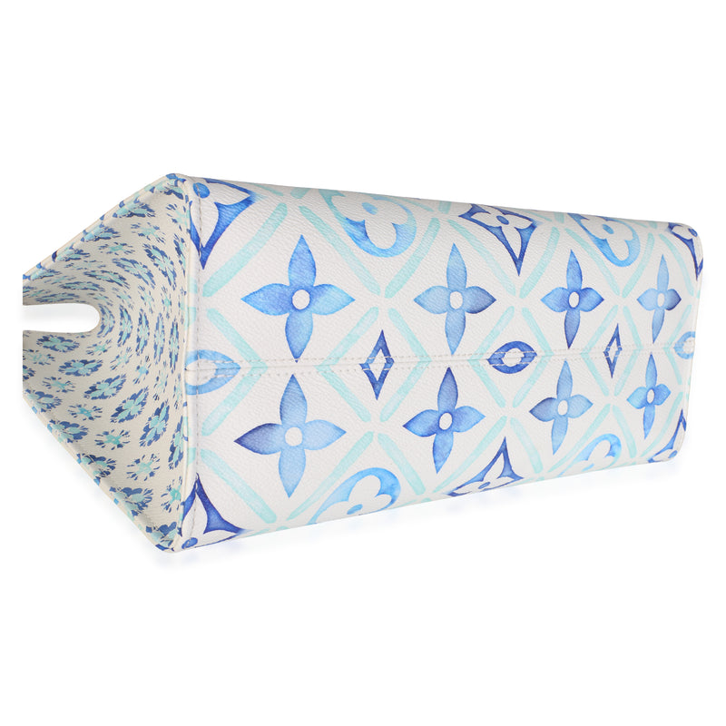 Louis Vuitton Blue Monogram Tiles By The Pool Canvas Onthego Mm Blue; Multicolor; White Bag