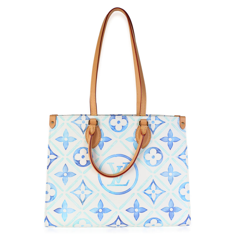 Louis Vuitton Blue Monogram Tiles By The Pool Canvas Onthego Mm Blue; Multicolor; White Bag