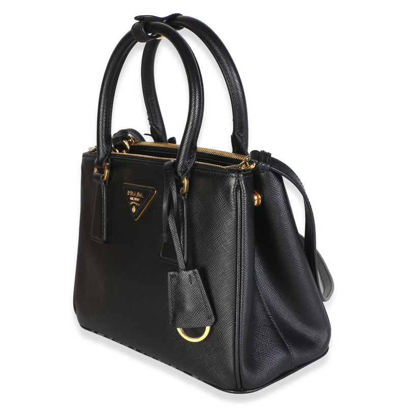 Prada Black Saffiano Lux Mini Galleria Double Zip Tote Leather