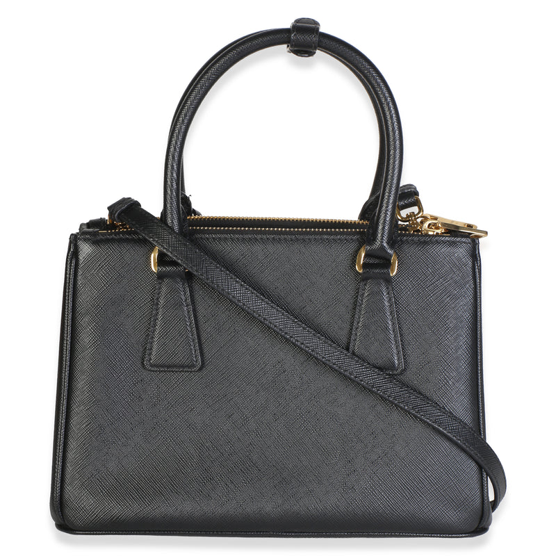 Prada Black Saffiano Lux Mini Galleria Double Zip Tote Leather