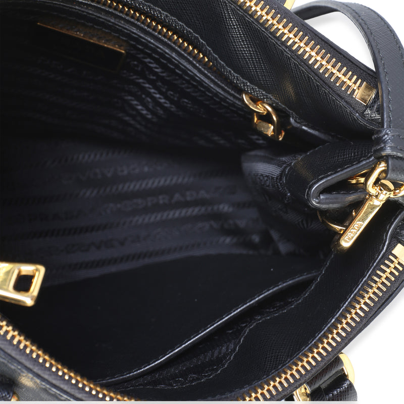 Prada Black Saffiano Lux Mini Galleria Double Zip Tote Leather