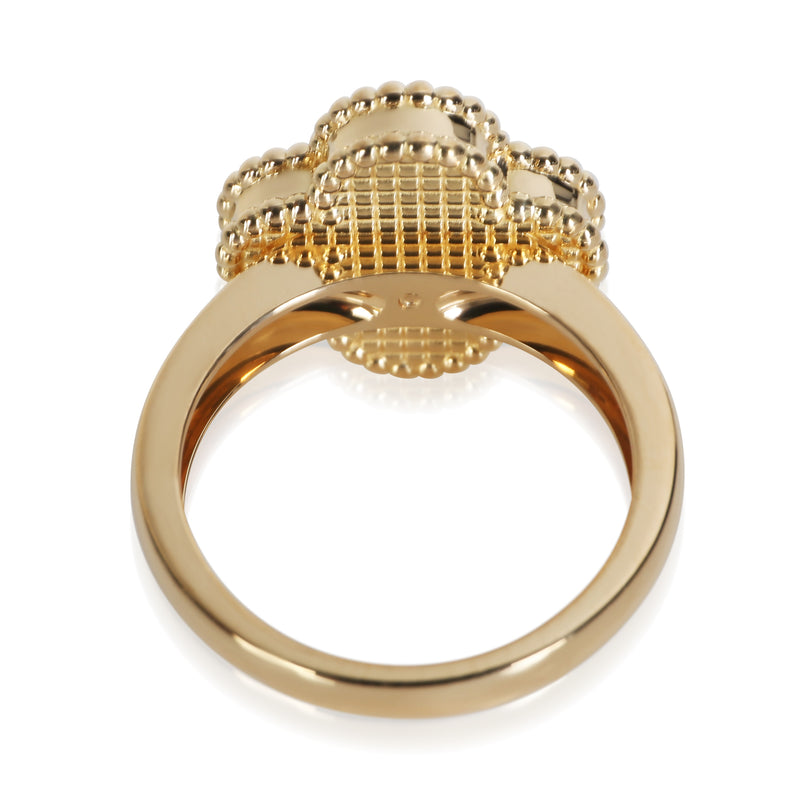 Van Cleef & Arpels Yellow Gold Mother Of Pearl And Diamond Vintage Alhambra Ring 18k Rings