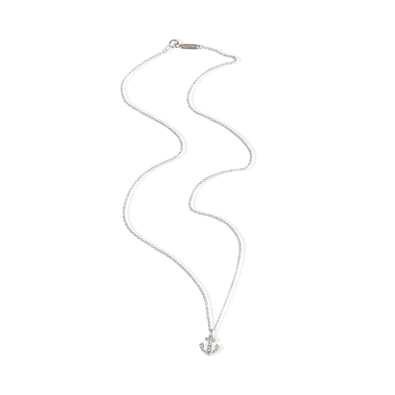 Tiffany & Co. White Gold Diamond Mini Anchor Pendant 18k