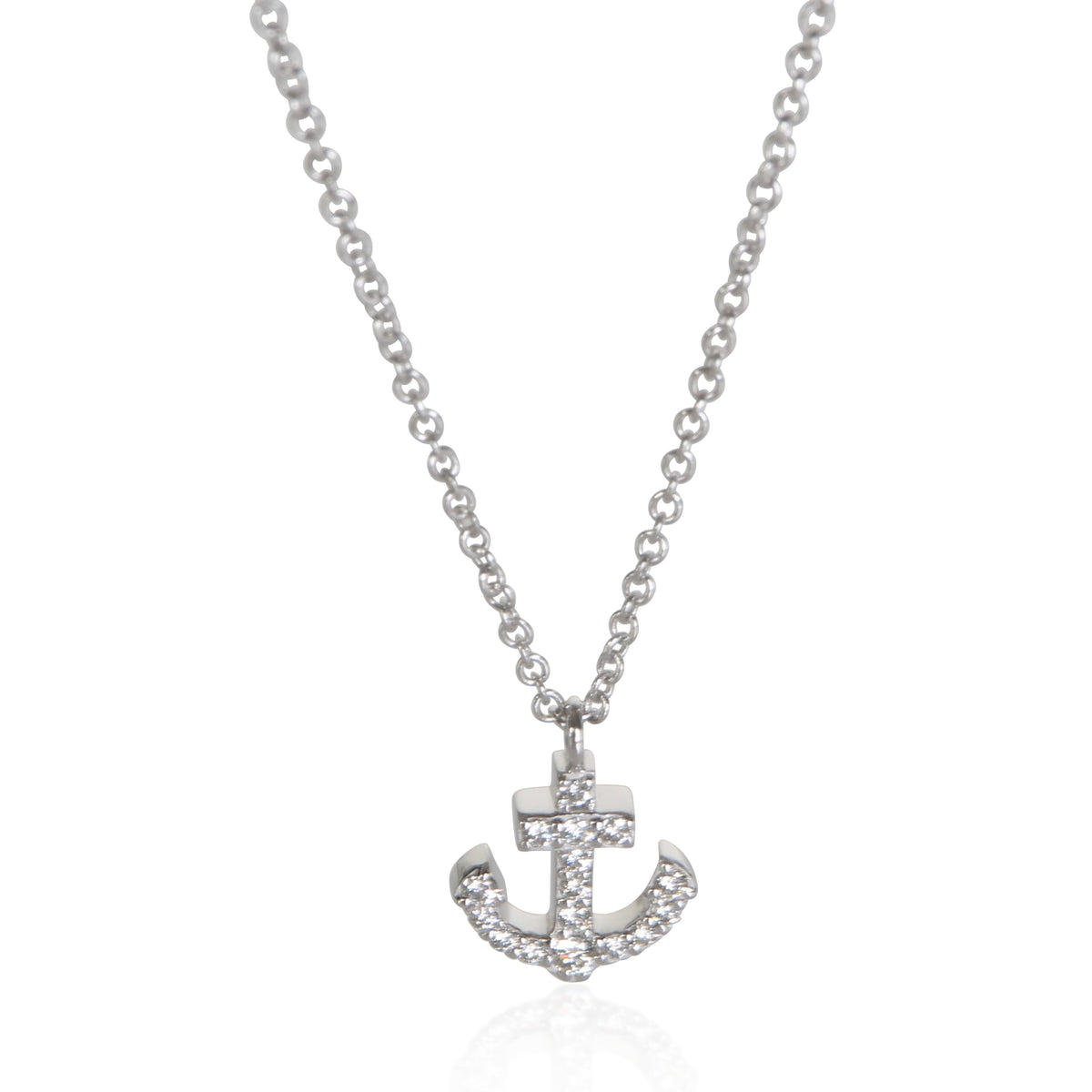 Tiffany & Co. White Gold Diamond Mini Anchor Pendant 18k