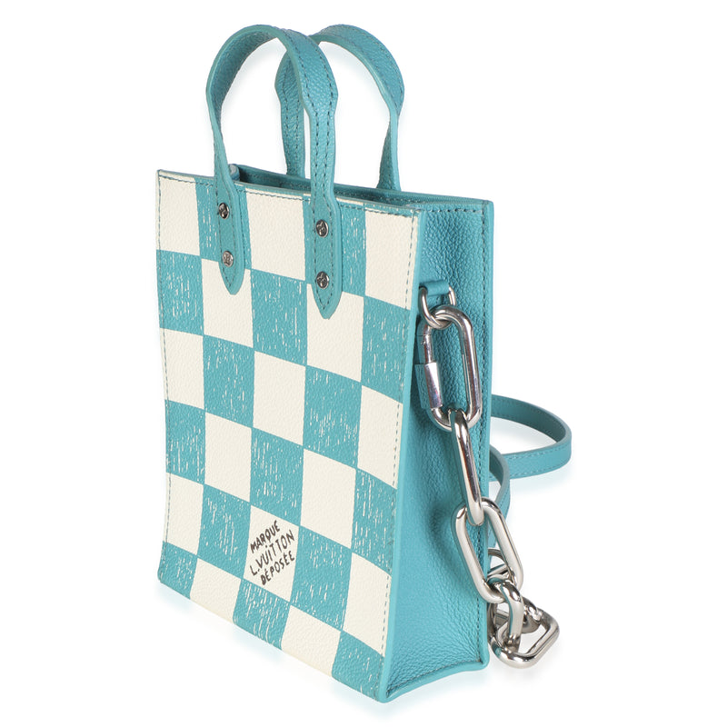 Louis Vuitton Teal White Damier Checker Canvas Sac Plat Xs Blue; Leather Bag