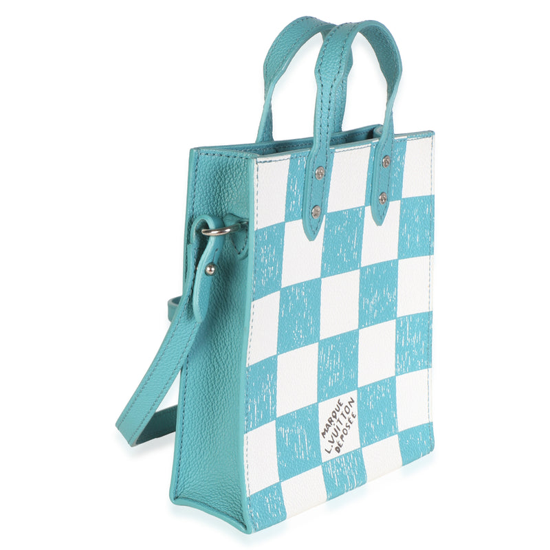 Louis Vuitton Teal White Damier Checker Canvas Sac Plat Xs Blue; Leather Bag