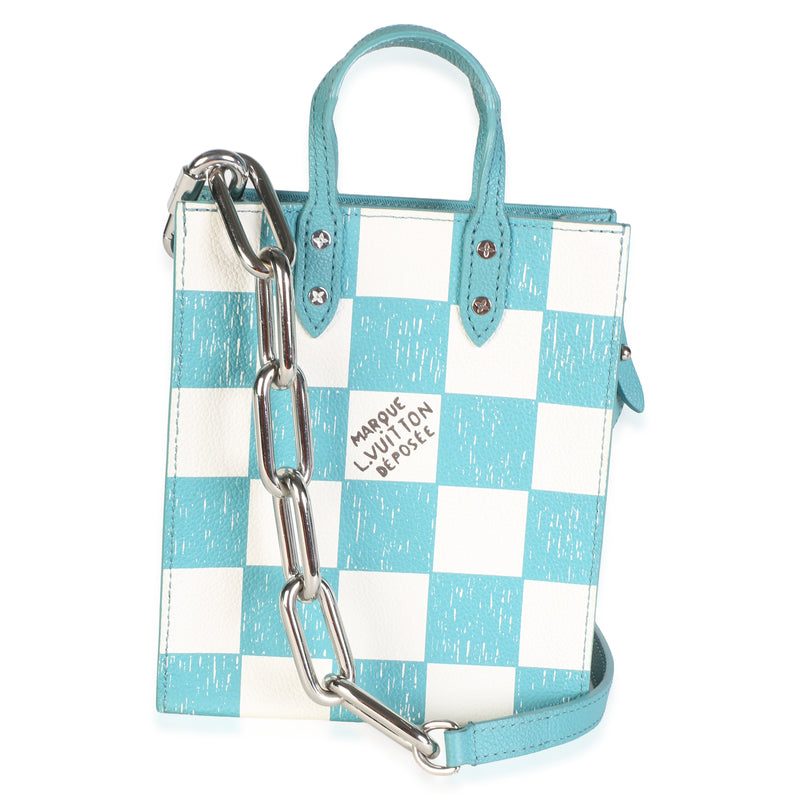 Louis Vuitton Teal White Damier Checker Canvas Sac Plat Xs Blue; Leather Bag