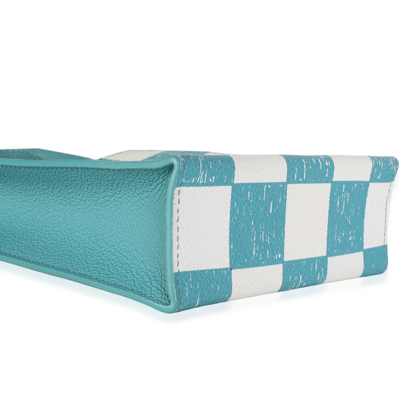 Louis Vuitton Teal White Damier Checker Canvas Sac Plat Xs Blue; Leather Bag
