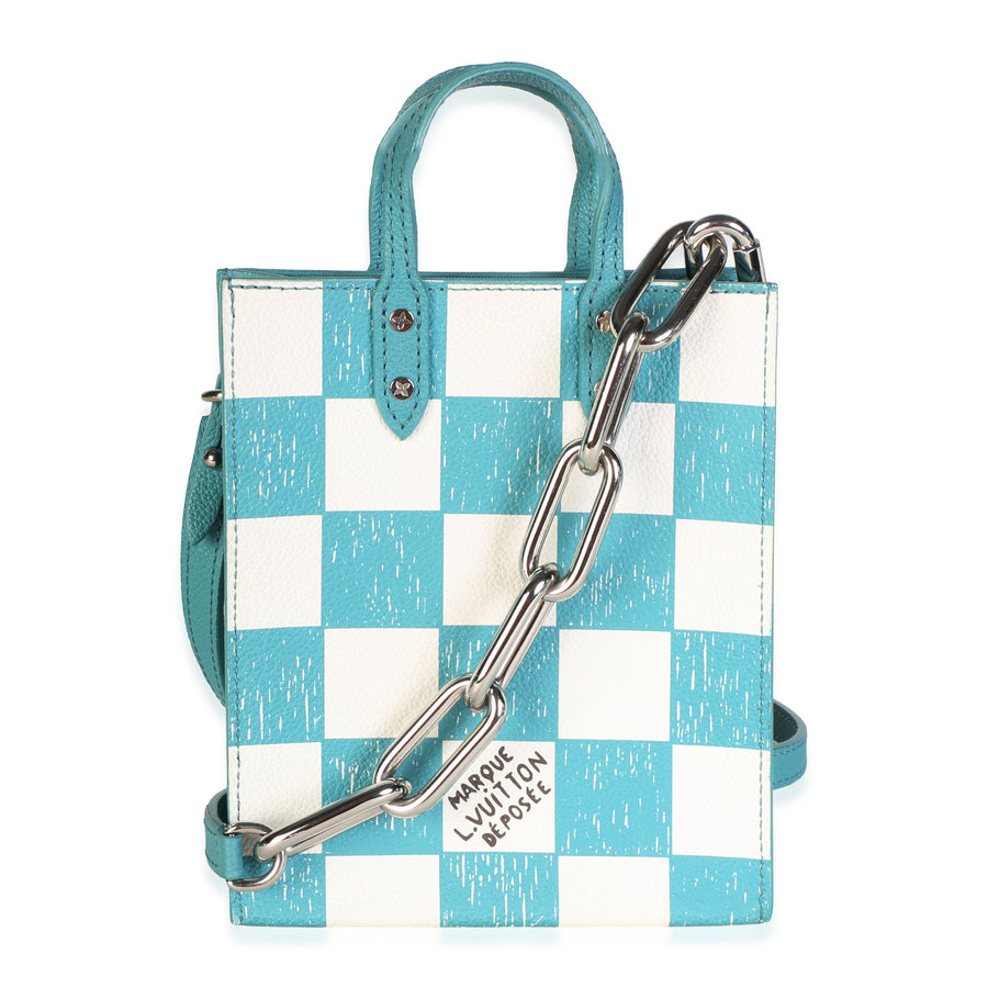 Louis Vuitton Teal White Damier Checker Canvas Sac Plat Xs Blue; Leather Bag