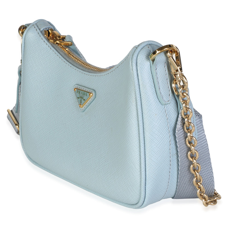 Prada Celeste Blue Saffiano Lux Mini Re-Edition 2005 Shoulder Bag Leather