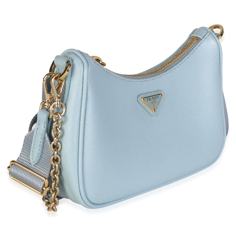 Prada Celeste Blue Saffiano Lux Mini Re-Edition 2005 Shoulder Bag Leather