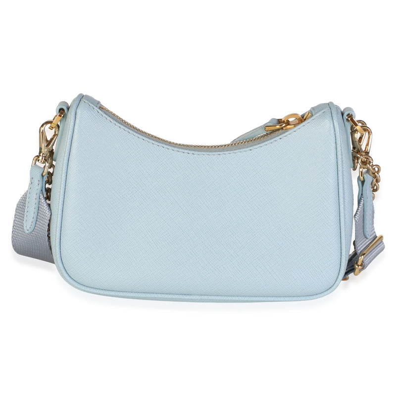 Prada Celeste Blue Saffiano Lux Mini Re-Edition 2005 Shoulder Bag Leather
