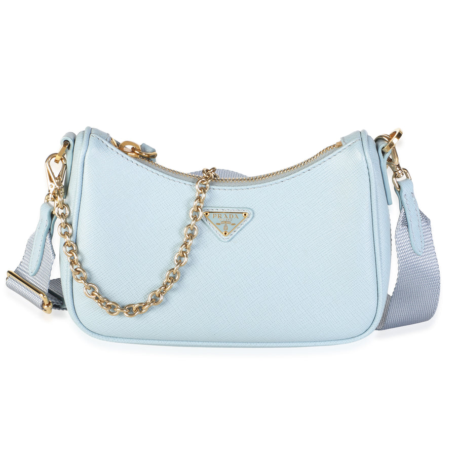 Prada Celeste Blue Saffiano Lux Mini Re-Edition 2005 Shoulder Bag Leather