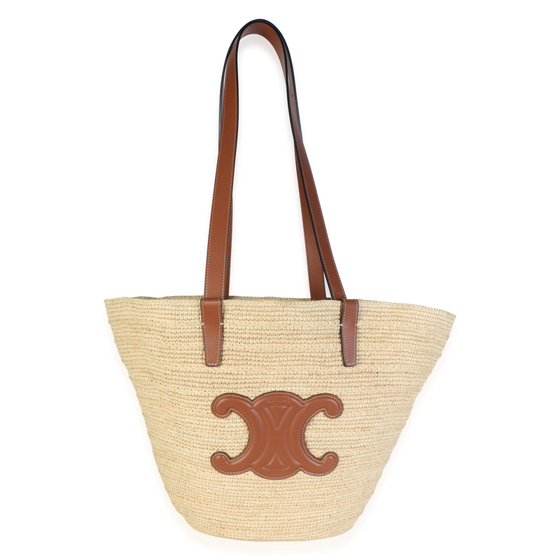 Celine Tan Calfskin Raffia Medium Supple Classic Panier Tote Beige; Straw/raffia