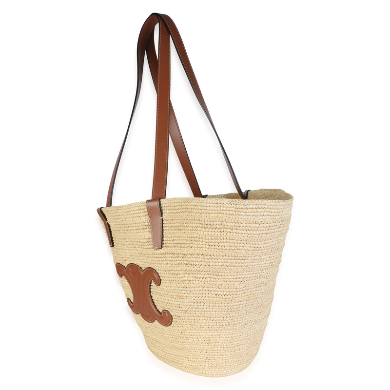 Celine Tan Calfskin Raffia Medium Supple Classic Panier Tote Beige; Straw/raffia