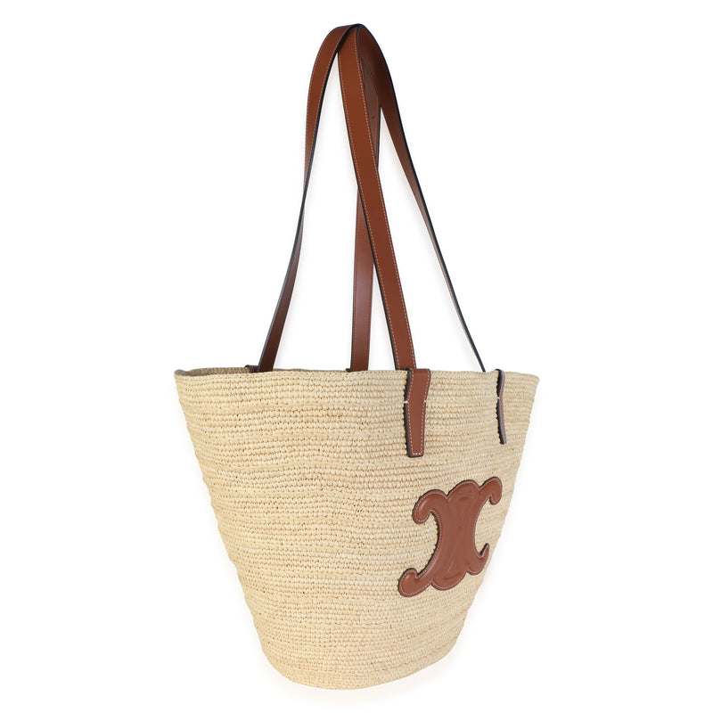 Celine Tan Calfskin Raffia Medium Supple Classic Panier Tote Beige; Straw/raffia