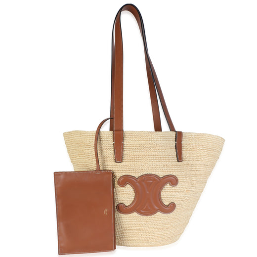 Celine Tan Calfskin Raffia Medium Supple Classic Panier Tote Beige; Straw/raffia