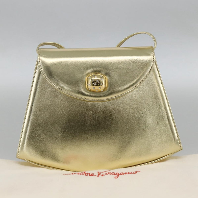 Salvatore Ferragamo Shoulder Leather Gold Bag