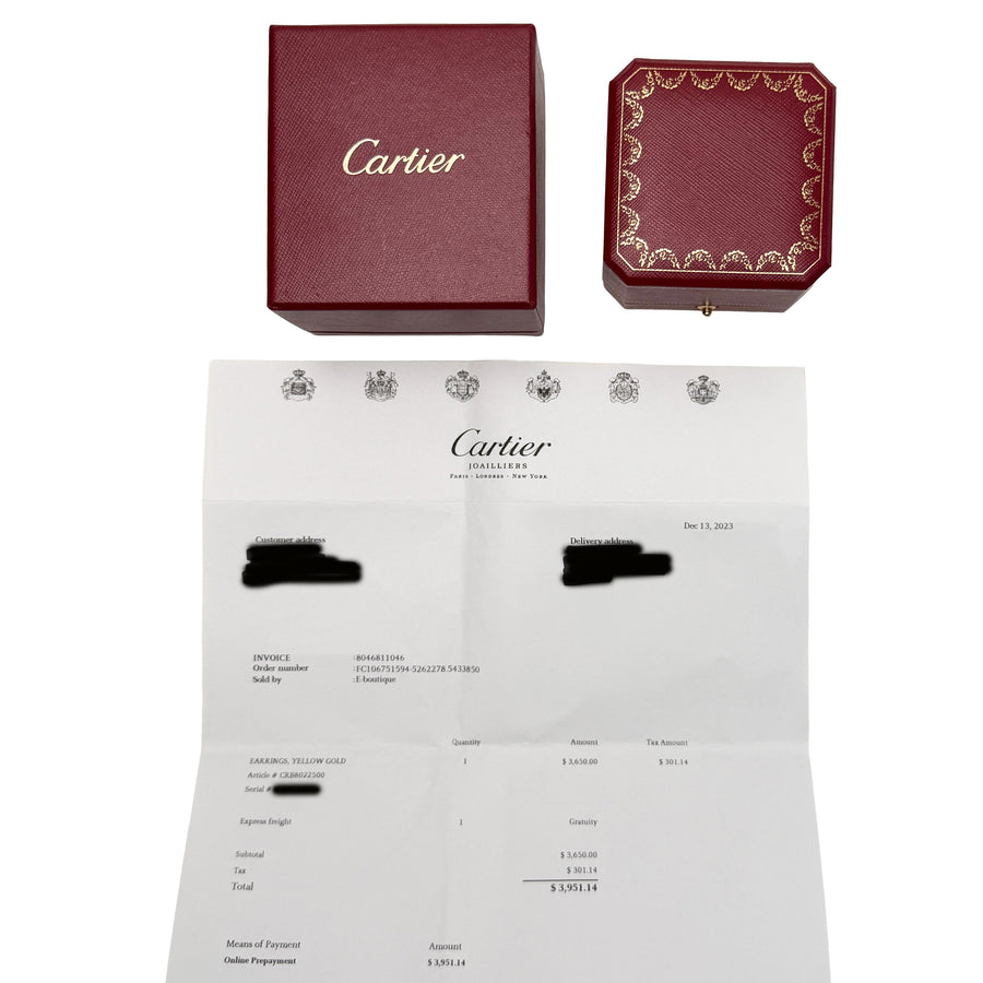 Cartier Yellow Gold Classic Love Hoop Earrings 18k