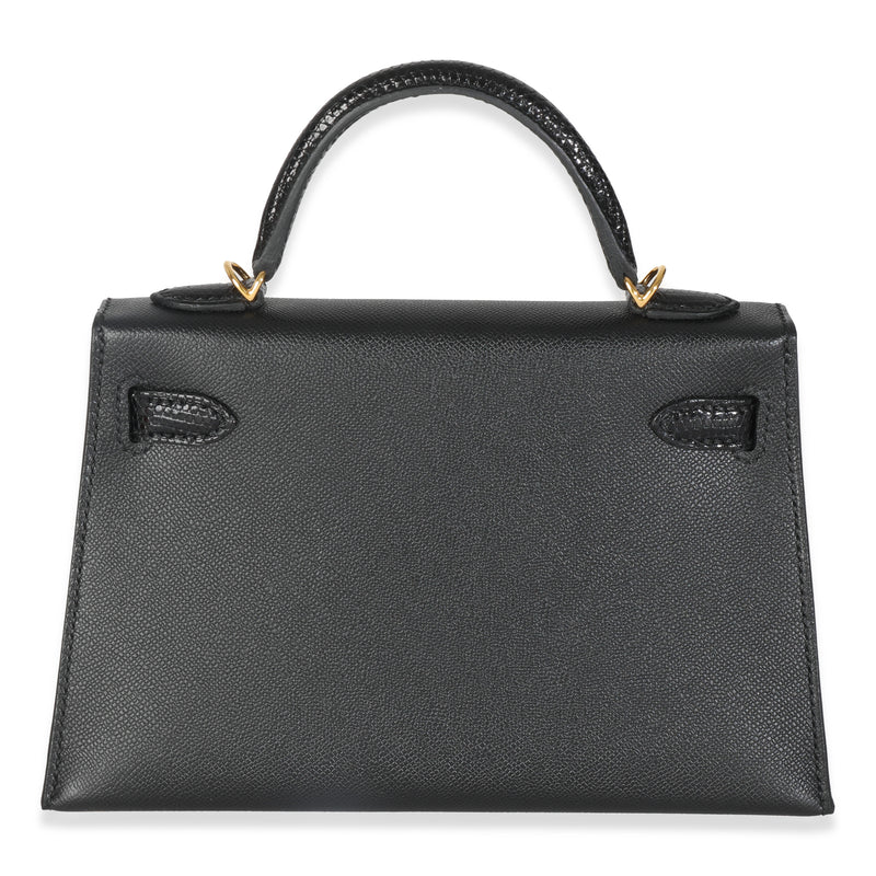 Hermès Black Madame Lizard Touch Sellier Mini Kelly 20 Ii Ghw Exotic; Leather Bag