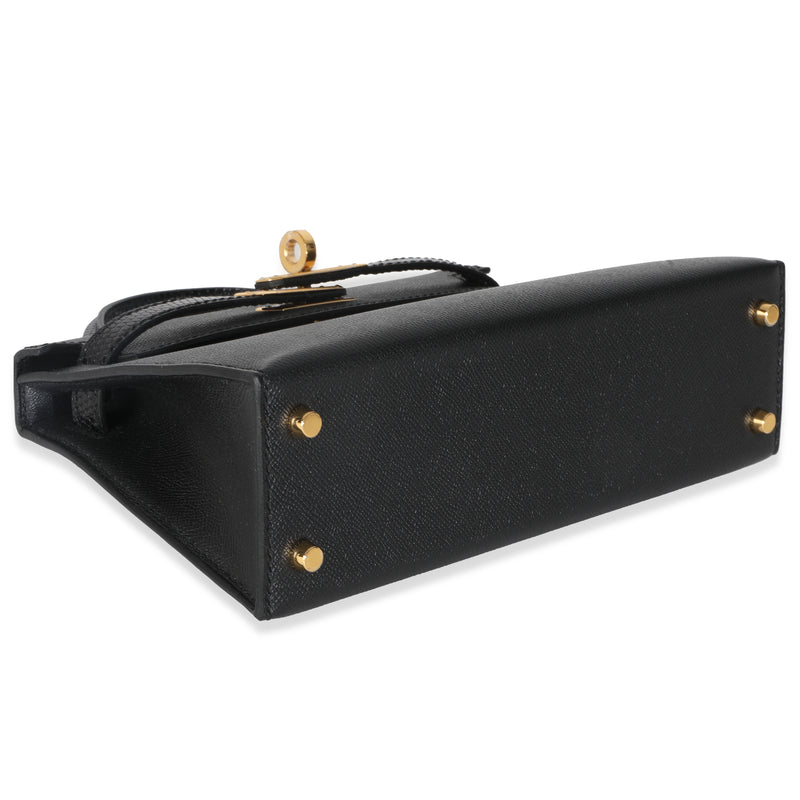 Hermès Black Madame Lizard Touch Sellier Mini Kelly 20 Ii Ghw Exotic; Leather Bag