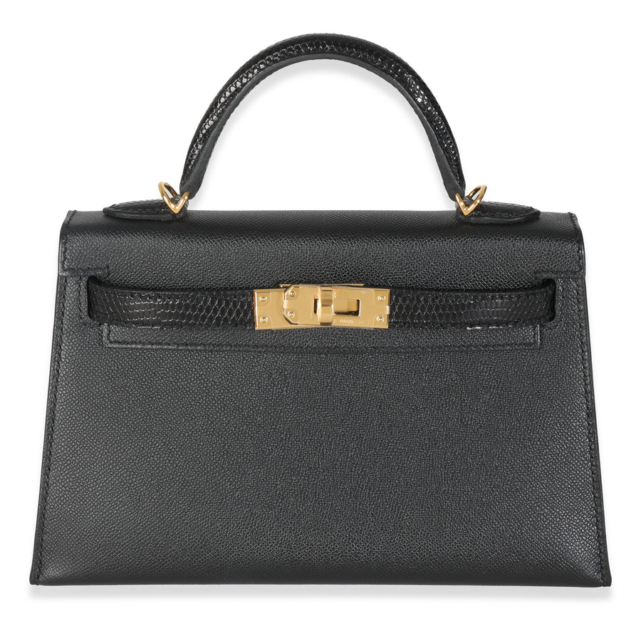Hermès Black Madame Lizard Touch Sellier Mini Kelly 20 Ii Ghw Exotic; Leather Bag