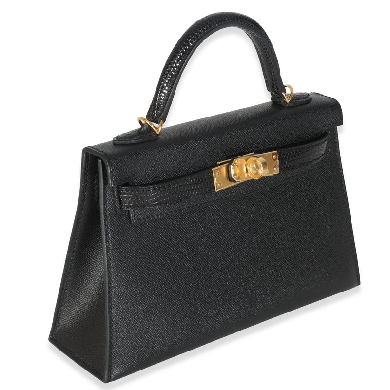 Hermès Black Madame Lizard Touch Sellier Mini Kelly 20 Ii Ghw Exotic; Leather Bag
