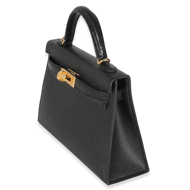 Hermès Black Madame Lizard Touch Sellier Mini Kelly 20 Ii Ghw Exotic; Leather Bag