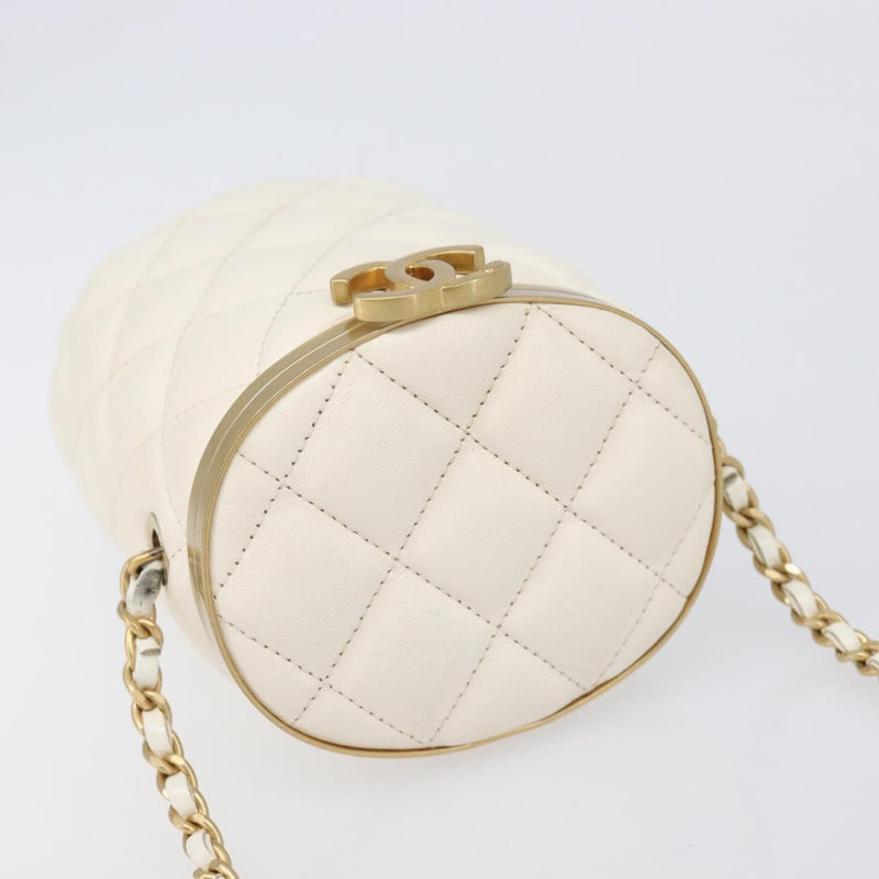 Chanel Crown Box Vanity Quilted Lambskin White Leather Bag