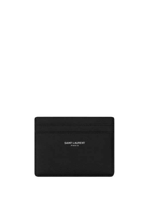Saint Laurent Grain De Poudre Leather Card Case — Black Calf Cases