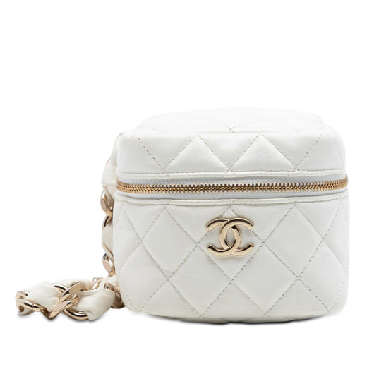 CC Quilted Lambskin Cube Zip Clutch with Chain - Image 1
