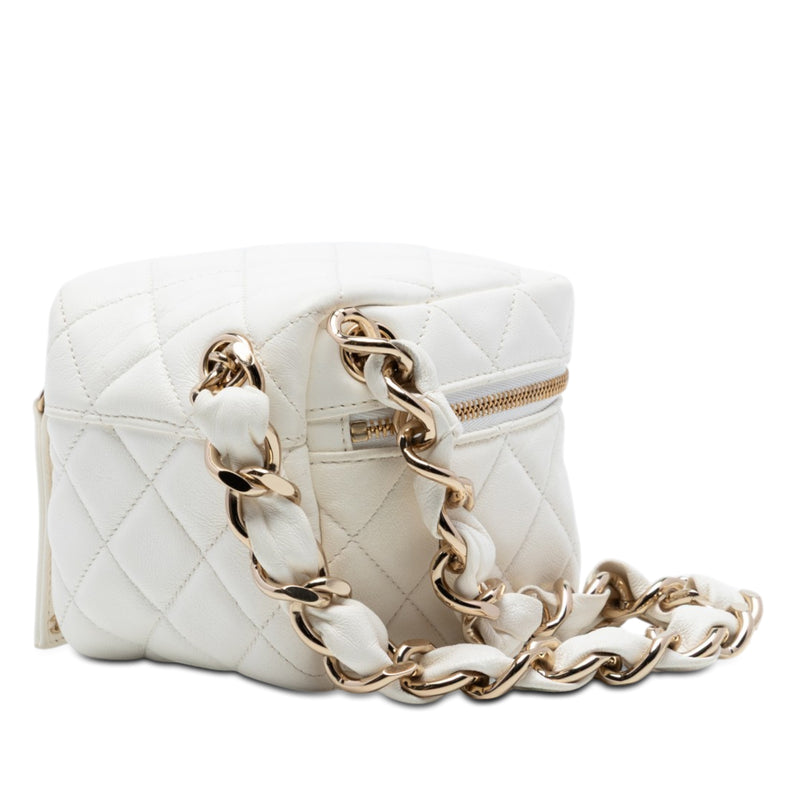 CC Quilted Lambskin Cube Zip Clutch with Chain - Image 2