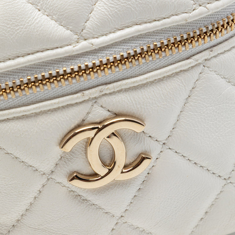 CC Quilted Lambskin Cube Zip Clutch with Chain - Image 5