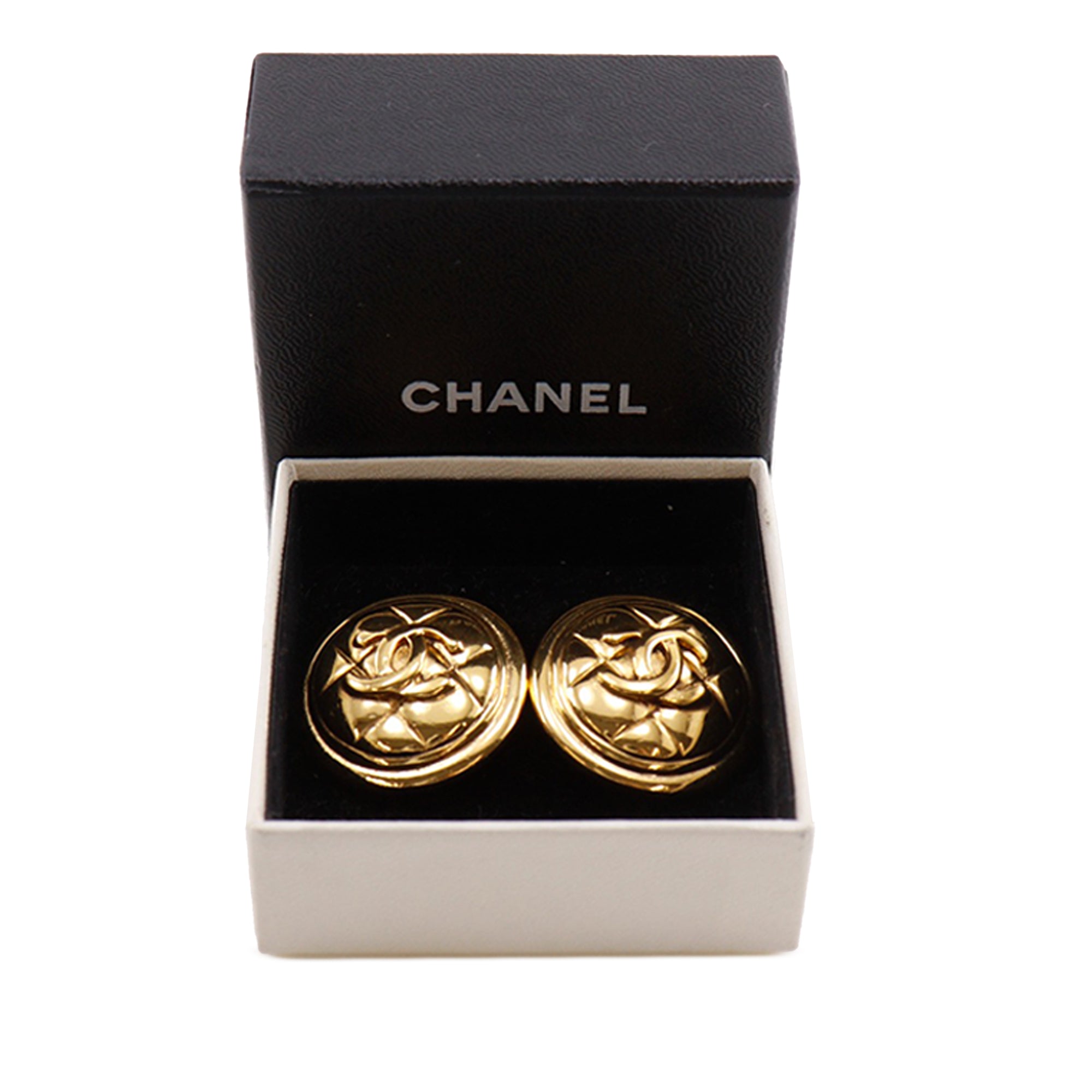 CC Gold Plated Quilted Round Clip On Earrings - Image 11
