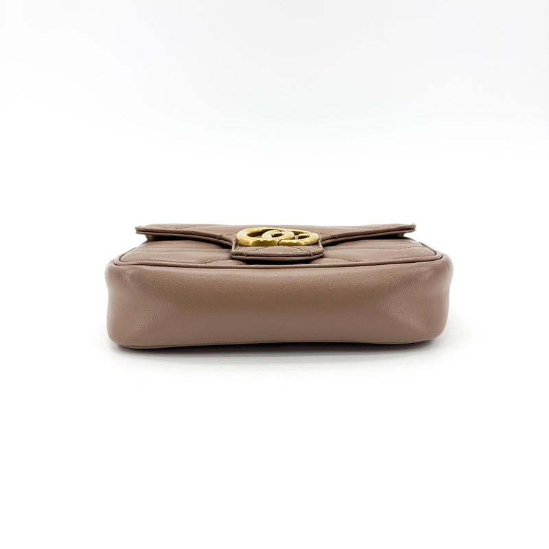 Gucci Gg Marmont Flap Chevron Leather Beige Bag