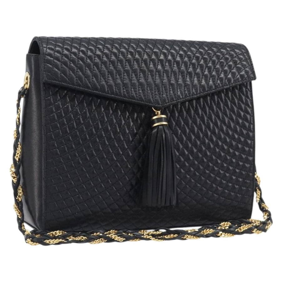 Bally Vintage Chain Quilted Leather Black Bag