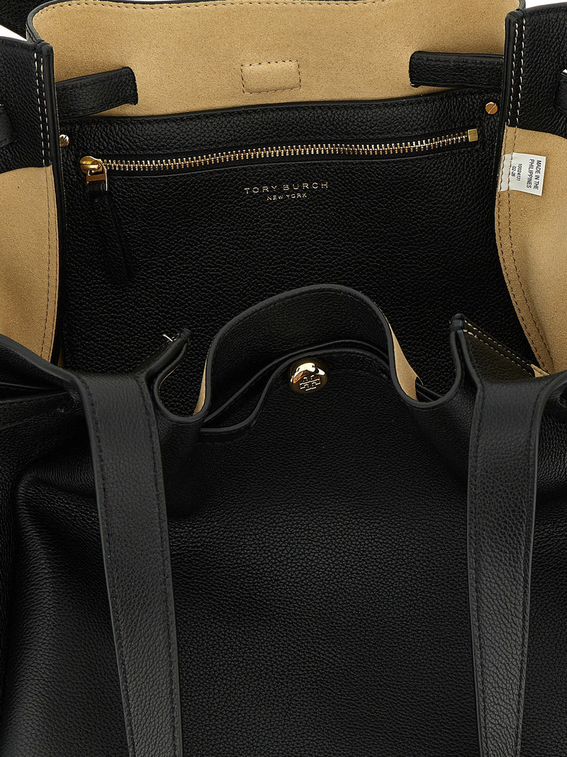 Tory Burch Romy Tote Bag — Black Hammered Leather