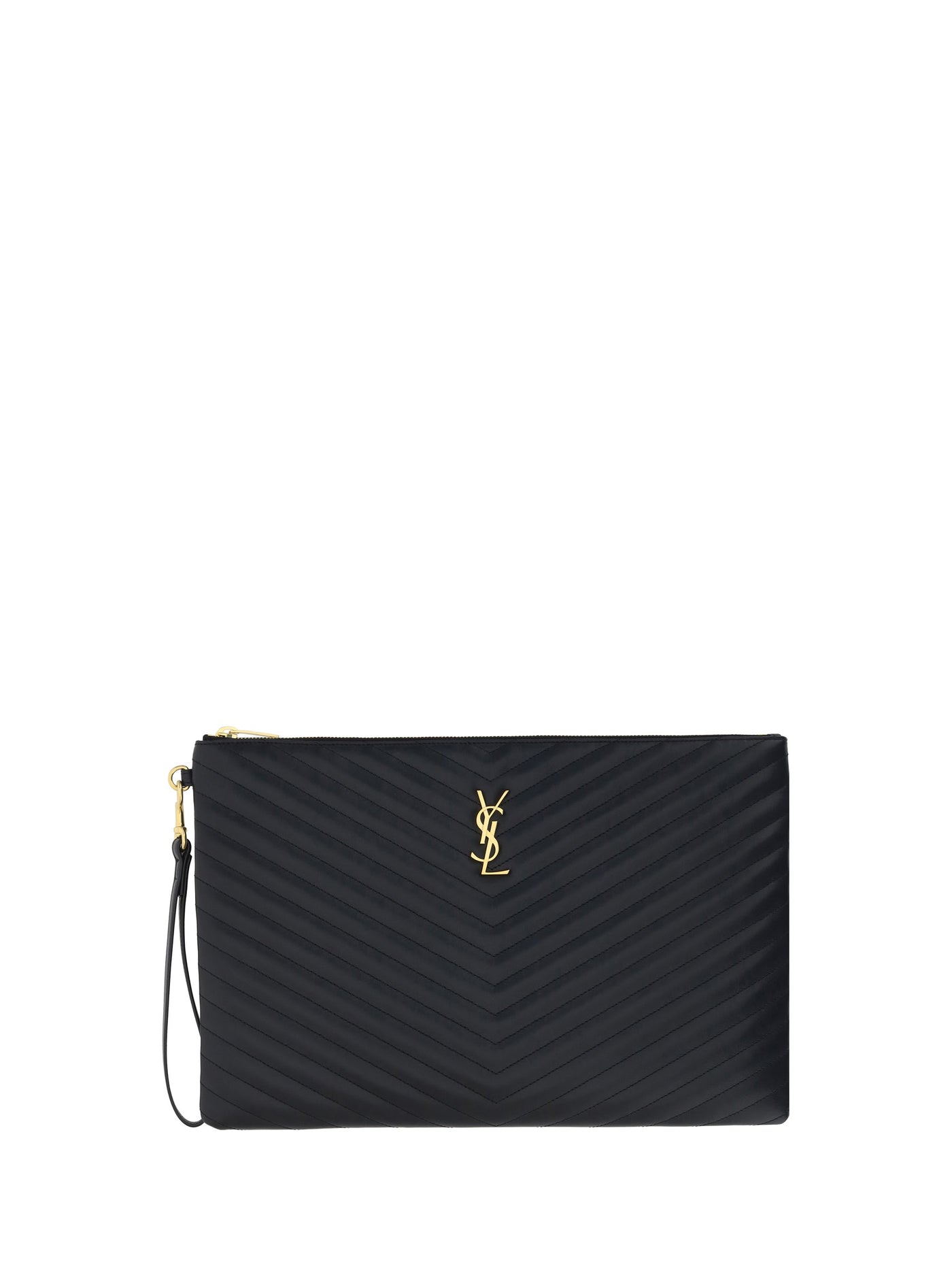 Saint Laurent Matelassé Leather Clutch — Black Calf Bos Taurus Wallet