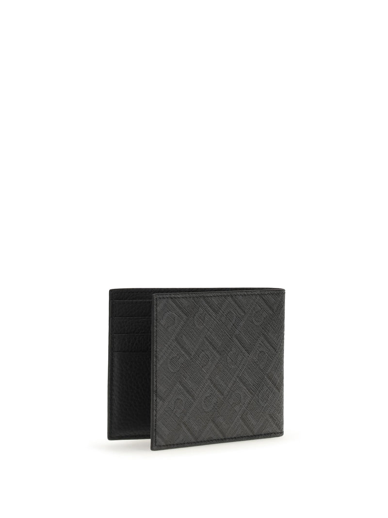 Ferragamo Monogram Patterned Calfskin Wallet — Gray Calf Leather Bos Taurus