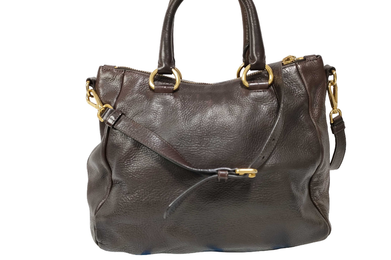 Prada Vitello Daino Convertible Tote Brown Leather