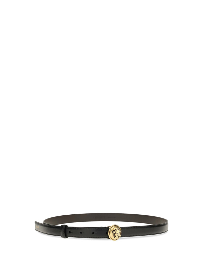 Versace Medusa Buckle Calf Leather Belt — Black