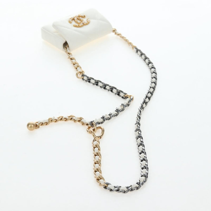 Chanel 19 Card Holder On Chain Quilted Leather White Bag