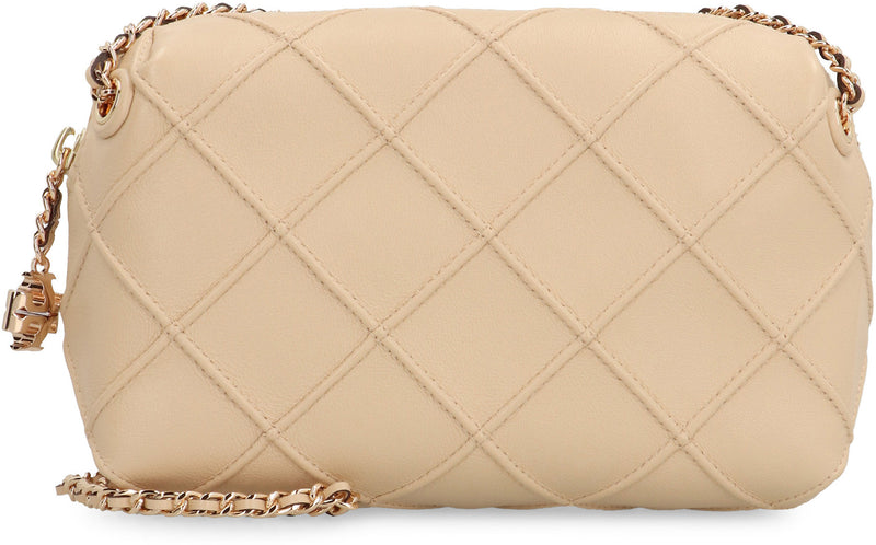 Tory Burch Quilted Lamb Leather Crossbody Bag — Beige