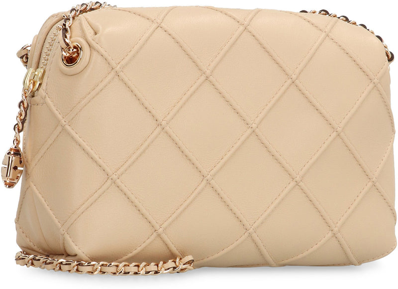 Tory Burch Quilted Lamb Leather Crossbody Bag — Beige