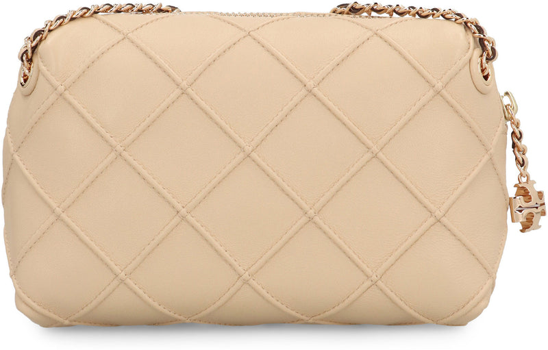 Tory Burch Quilted Lamb Leather Crossbody Bag — Beige