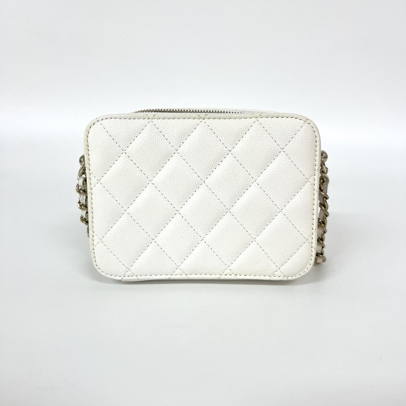 Chanel Square Cc Chain Camera Quilted Caviar White Leather Bag