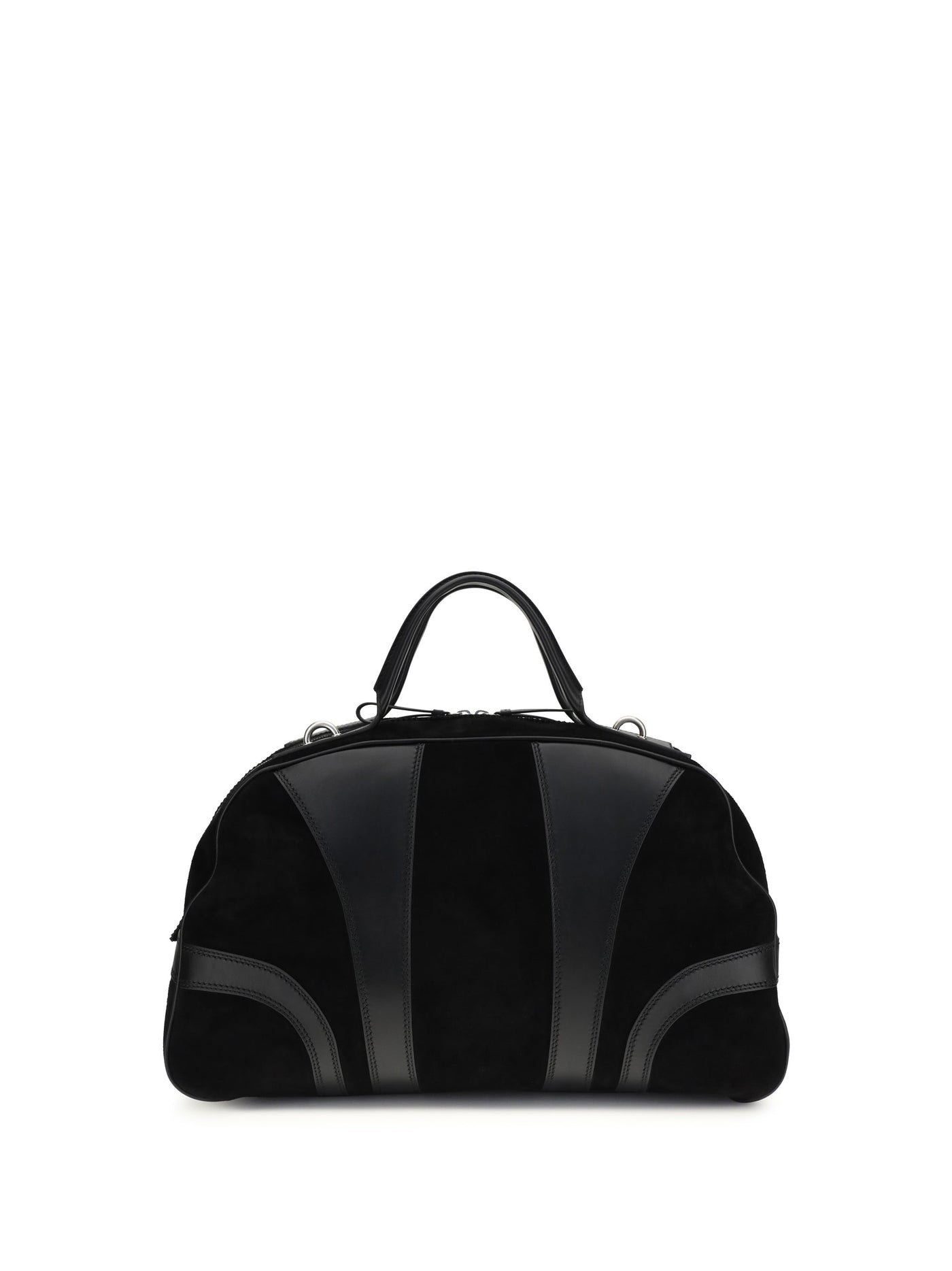 Dries Van Noten Calf Leather With Suede Panels Top Handle Bag — Black