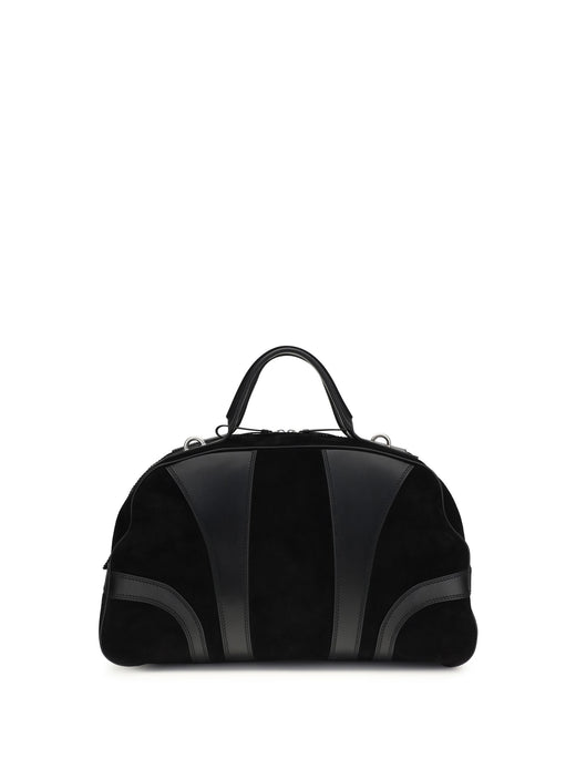 Dries Van Noten Calf Leather With Suede Panels Top Handle Bag — Black