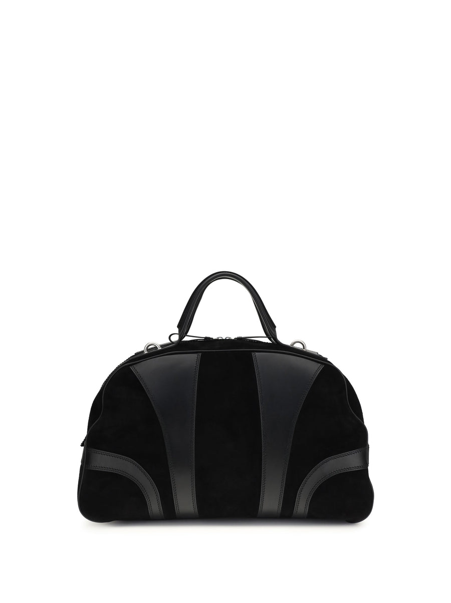 Dries Van Noten Calf Leather With Suede Panels Top Handle Bag — Black