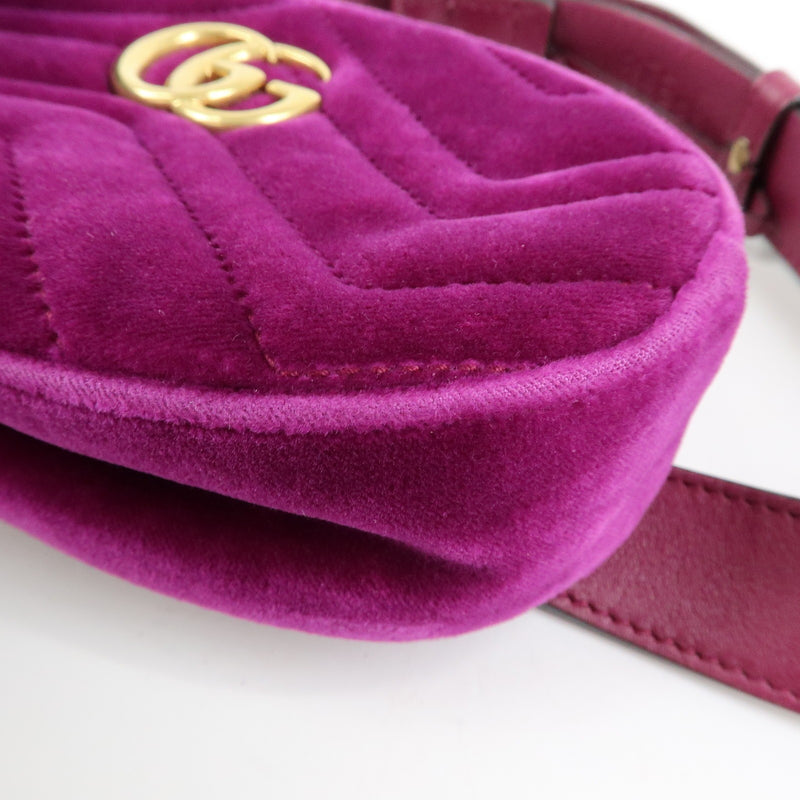 Gucci Gg Marmont Belt Matelasse Velvet Purple Bag